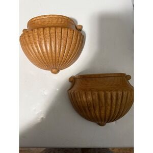 Vintage Wall Pocket Planters‎ Set of 2 Faux Wood Urn Vase Style Decor